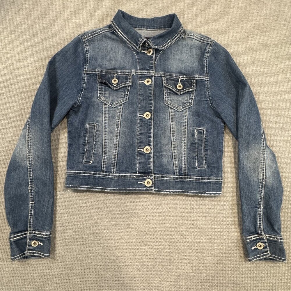 Maurices Womens Blue Denim Jean Jacket Size M Button Front Long Sleeve Pockets - Picture 3 of 14